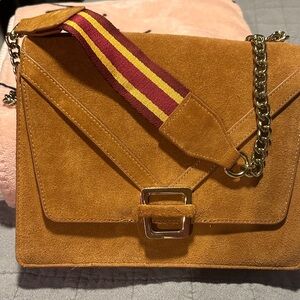 Suede Tan Crossbody Bag with Chain Strap